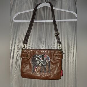 UNIONBAY Brown Crossbody Bag with Embroidered Elephant